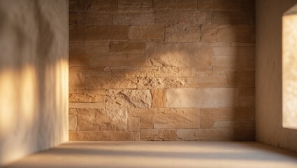 Rustic textured stone wall illuminated for use in contemporary interior design with warm lighting effects and inviting ambiance