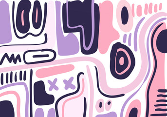 Abstract hand drawn pink organic shapes background