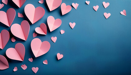 valentine s day background with pink paper hearts on blue heritage