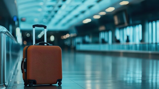 Lonely suitcase abandoned at airport terminal travel scene modern environment captured perspective sense of urgency