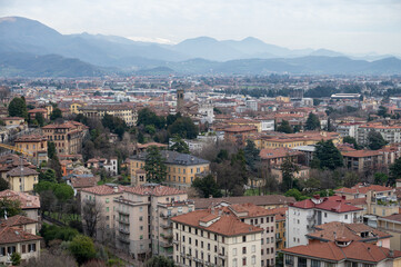 Fototapeta premium Historical part of Bergamo city, view from Bergamo Alta with narrow streets, tourists destination