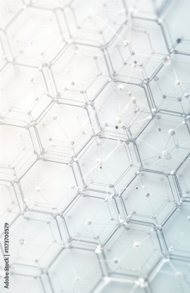 Poster Abstract tech backdrop shows hexagonal grid pattern. Lines, dots connect hexagons. Minimalist design with clean lines. Futuristic network structure. Ideal for tech presentations. Modern, simple