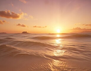 Fototapeta premium Golden sunset with wavy lines and soft colors, nature, serene atmosphere