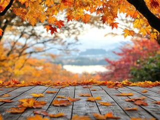 Golden light dances on a peaceful mountain lake, surrounded by vibrant autumn foliage and clear skies