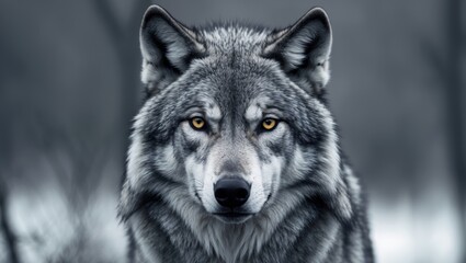 A close up of a wolf looking at the camera