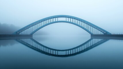 Fototapeta premium Misty Bridge Reflection in a Tranquil Lake
