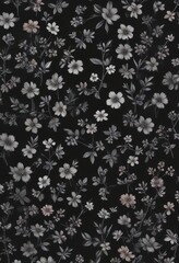 Minimalist charcoal floral motifs in a repeating pattern with tiny flowers,  minimalist decor,  botanical print