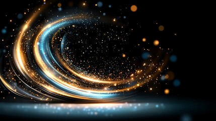 Obraz premium Abstract Swirling Golden and Blue Light Trails with Sparkles Festive Background Design