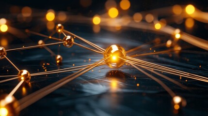 Abstract Golden Network Connections Illuminated Nodes Futuristic Technology Background