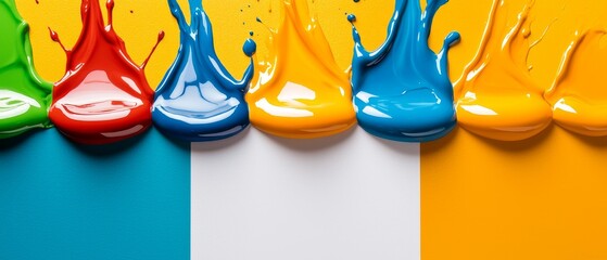 Vibrant Splashes of CMYK Paint Colors Abstract Art Background