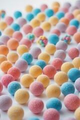 Colorful round candy balls with sugar coating for vibrant dessert background or decoration in marketing and advertising materials