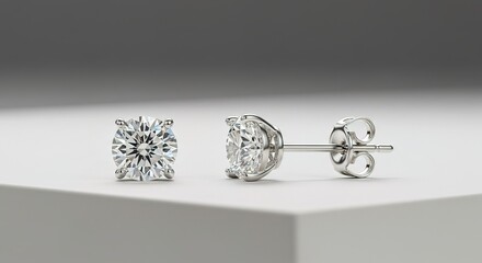 Close-up of a pair of round cut diamond stud earrings