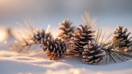 Pine Cones and Needles in Winter Sunlight