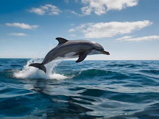 Fototapeta premium Dolphin Leaping Ocean Wave Splash Nature Wildlife