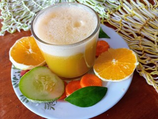 green juice and fruits
