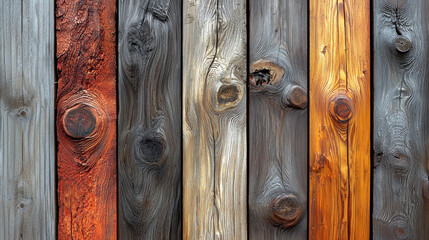 Colorful weathered wooden planks fence background for rustic design