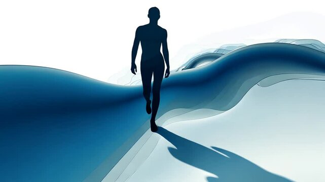 Dynamic Silhouette of a Surfer Running on Water Abstract Vector Illustration