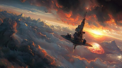 Naklejka premium Epic space exploration scene distant planet digital art cosmic landscape dramatic perspective
