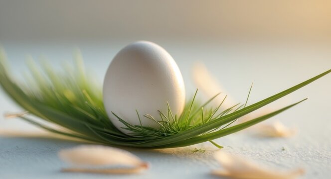 The collared turtle dove egg on grass and the petals