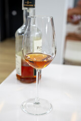 Tasting Sherry brandy wine in Jerez de la Frontera, Cadiz, Andalusia, Spain
