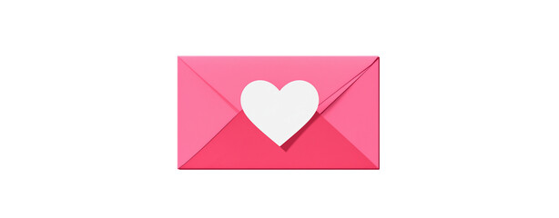 A pink envelope with a white heart on it isolated on a transparent background