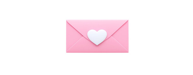A pink envelope with a white heart on it isolated on a transparent background