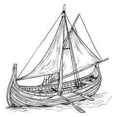 Elegant silhouette illustration Of a Ancient Sailing Ship