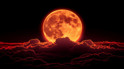 Full moon above clouds. Moonrise. Illustration