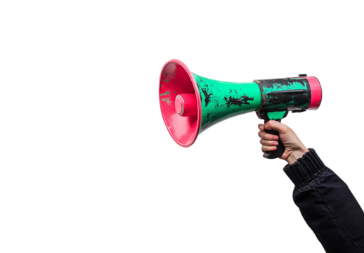  a Minimalist hand holding a megaphone shapes isolated on a transparent background