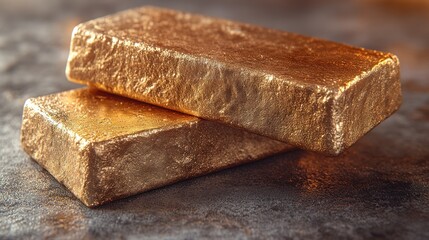 Two gold bars on dark surface. (1)