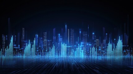 Vibrant city skyline with pulse of technology digital visualization urban environment