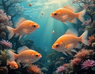 Fototapeta premium Gold fish in aquarium.