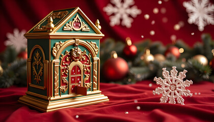 Elegant Green and Gold Advent Calendar House: Festive Christmas Decor