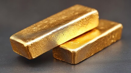 Two gold bars on dark surface.
