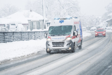 Ambulance on a snowy winter street