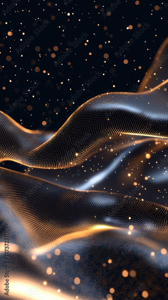 Poster dynamic technicolor particle waves abstract digital background graphic design futuristic environment