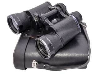 big vintage army binoculars and box isolated