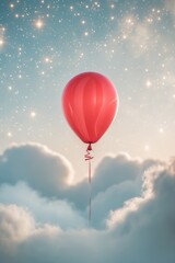 Fototapeta premium Red Balloon Number Twenty Four Festive Clouds Stars Background