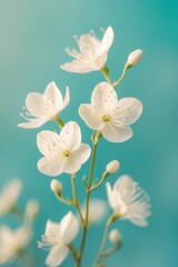Obraz premium Delicate white flowers blooming on turquoise background