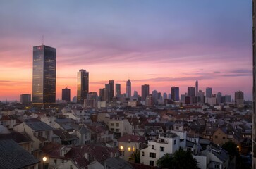 Fototapeta premium シティ, 地平線, 摩天楼, アーバン, ビル, ビル, 建築, ダウンタウン, 夕焼け, 都市景観, 空, 景色, 