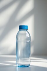 Naklejka premium Clear plastic water bottle with blue cap