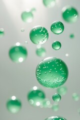 Close up of green skincare liquid bubbles