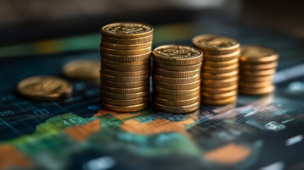 Financial Growth: Stacks of Coins on a Chart