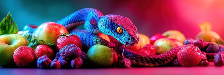  forbidden fruit concept with serpent and apple in garden of eden