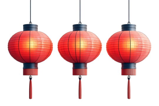 set of traditional red Chinese lantern isolated on transparent background png. decorative paper border frame stickers for Chinese lunar new year
