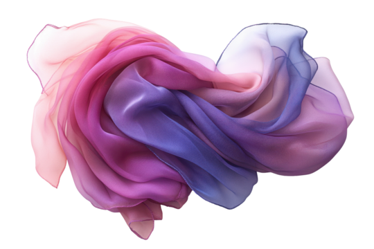 Colorful flowing silk scarf in vibrant shades of orange and pink on a white background showcasing elegant texture and movement