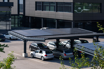 Parking space with solar panels on a roof