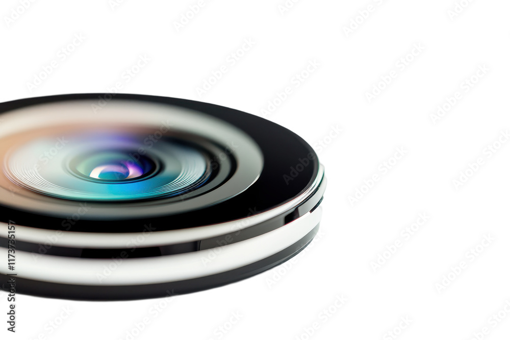 Poster Close-up view of a camera lens showcasing intricate details on a transparent background