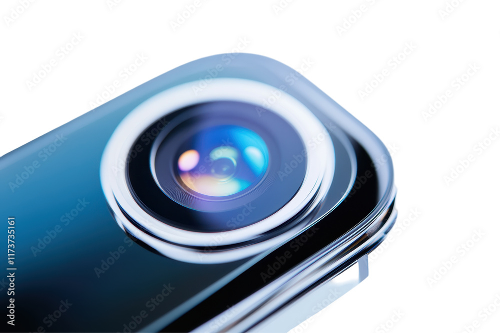 Poster Close-up view of a camera lens showcasing intricate details on a transparent background
