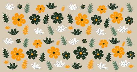 Obraz premium Beautiful floral pattern with flowers and plants. Simple pretty spring or summer romantic blossom garden background.